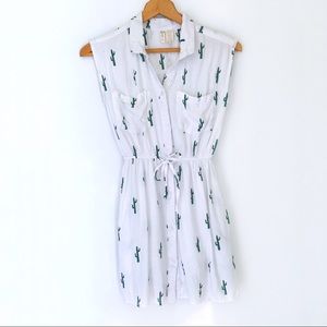 XS Sundress Button Down Cinch Waist Cactus Print